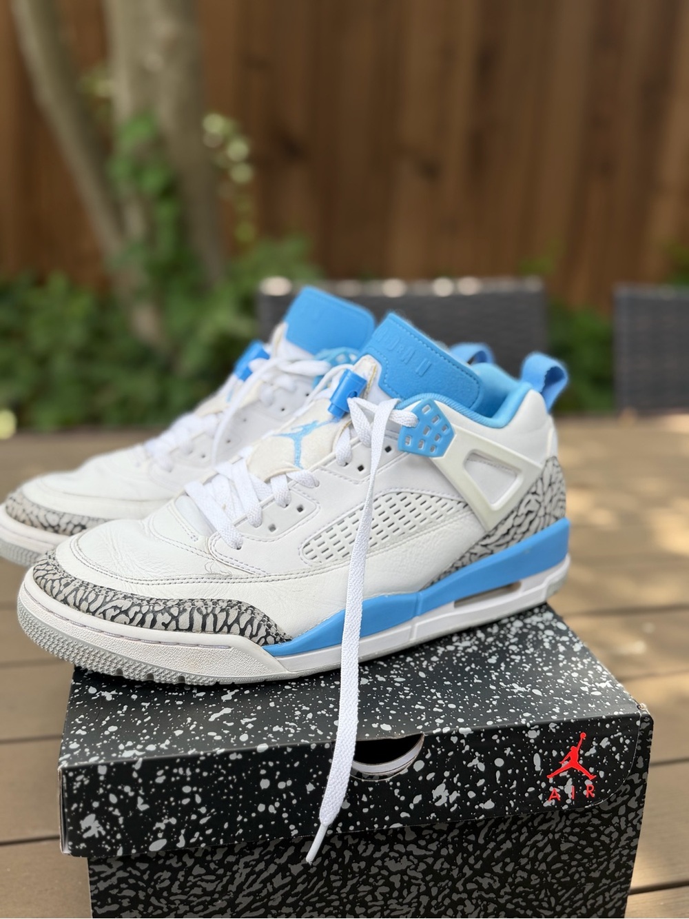 Jordan White and University Blue Retro 4 Inspired Sneakers